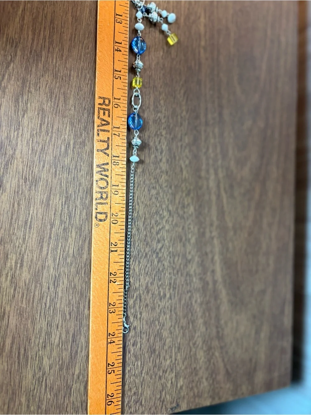 Silver-Tone Blue and Yellow Beaded Tassel Necklace Excellent Condition